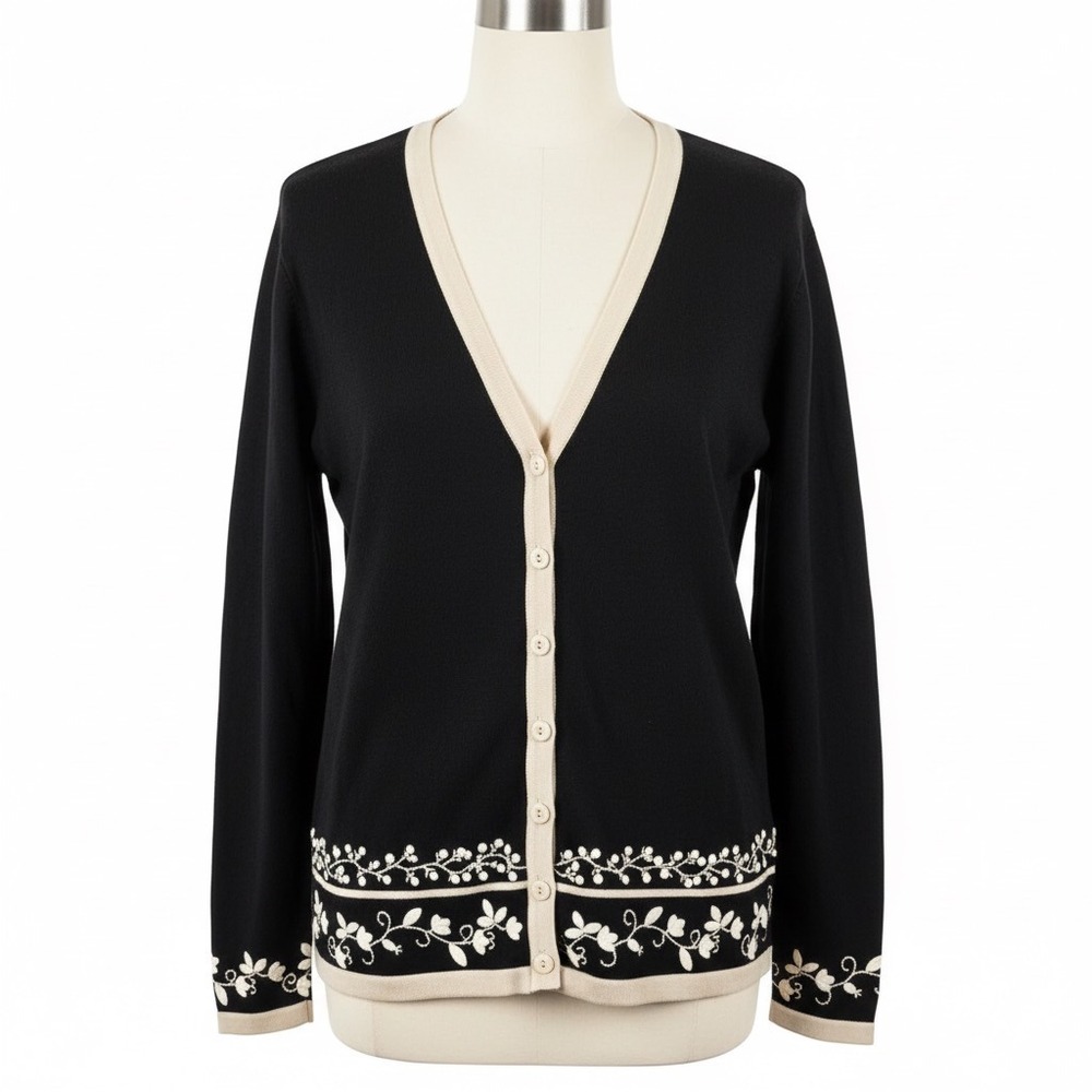 Dressbarn‎ Sweater L Floral Embroidered Cardigan Cottagecore Preppy Grandmacore